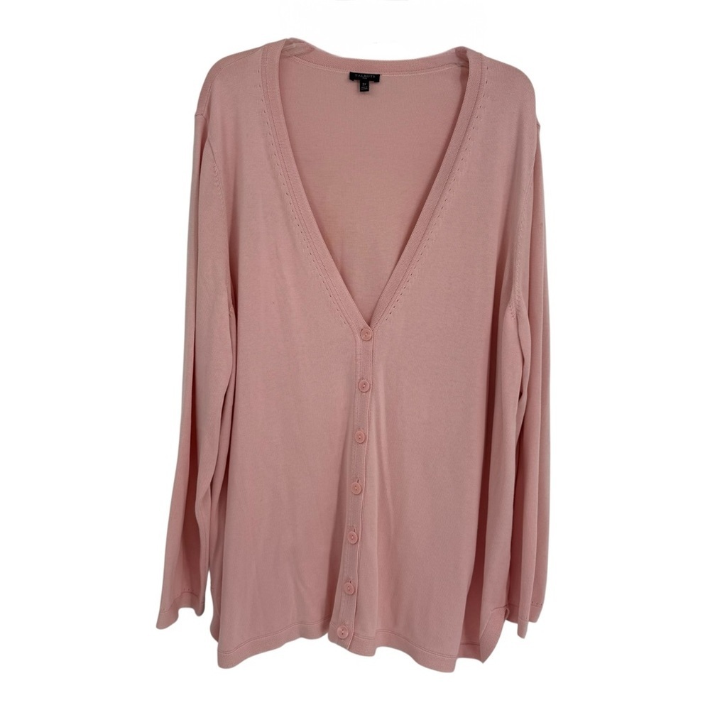 Talbots Cardigan Sweater Womens Size 3X Pink Cotton Button Front Long Sleeves